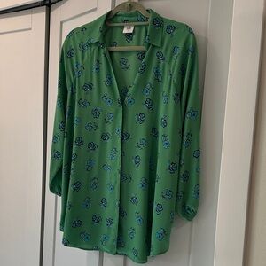 CAbi Green and Blue Floral Blouse
